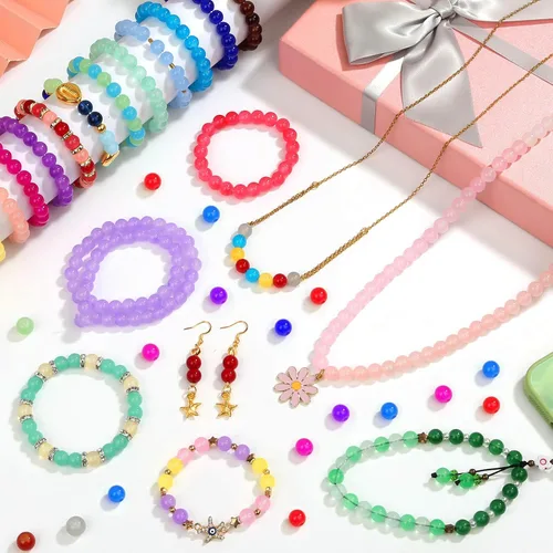 Miniatura 2 de shynek 476 Piezas Cuentas de Vidrio Redondas de 10mm, 28 Colores de Cuentas de Cristal para Hacer Pulseras, Joyería y Manualidades DIY 28