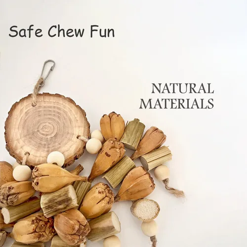 Miniatura 3 de Juguetes naturales para pájaros, juguetes masticables para loros, accesorios de jaula, soporte de madera para periquitos, loros, cacatúas
