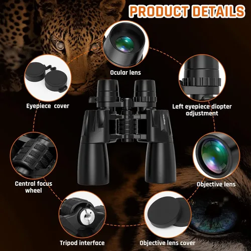 Miniatura 7 de Prismáticos 10-30x50 con Zoom para Adultos, Prismáticos Militares de Alta Potencia para Observación de Aves, Viajes, Caza, Conciertos con Vista