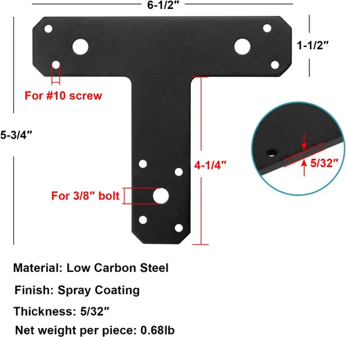 Miniatura 2 de Paquete de 6 placas reparadoras en forma de T de 6-1/2 pulgadas x 1-1/2 pulgadas, soportes en T para madera de 2 x 4
