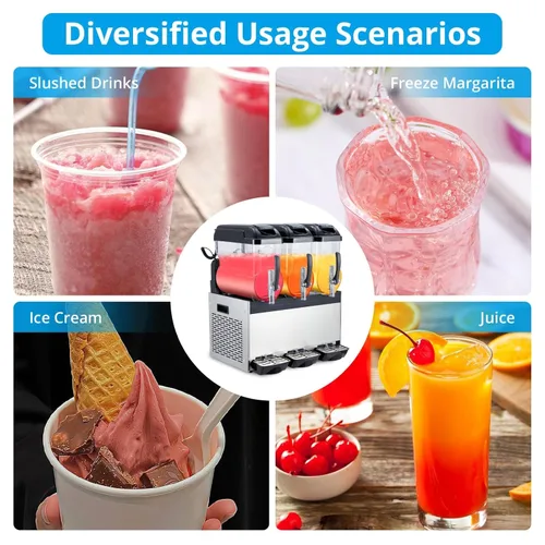 Miniatura 6 de Máquina comercial de granizados Máquina congelada de la bebida, tres tanques 12l 860w acero inoxidable, fabricante de batidos de granizado de vino