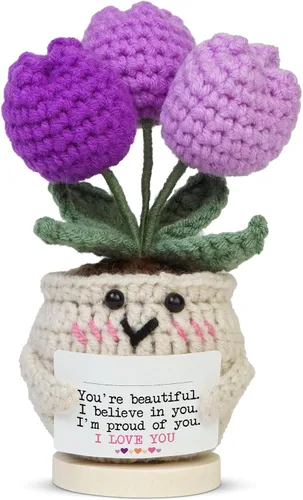 Miniatura 11 de OASSIE Regalos de agradecimiento para mujeres – Mini tulipán positivo de apoyo emocional de ganchillo – Graduación de fin de año, regalos de Sunny