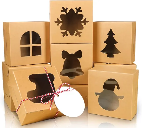 Miniatura 8 de COTOPHER 18 piezas de cajas para galletas de Navidad con ventana, 4 x 4 x 2.5 pulgadas, cajas de panadería blancas para regalos, mini cajas