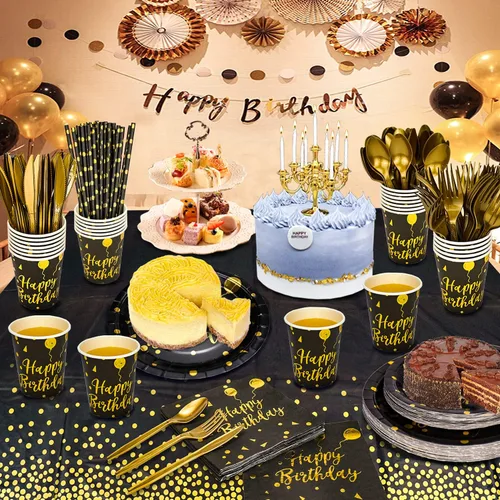 Miniatura 7 de Juego de vajilla desechable para fiestas y vajilla desechable para fiesta de cumpleaños con platos de papel, servilletas, vasos, tenedores