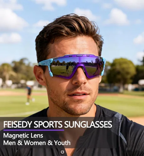 Miniatura 2 de FEISEDY Ciclismo Deportes Gafas de sol Wraparound Lente Magnética Ajustable Piernas Visera Hombres Mujeres Juventud Escudo B0028