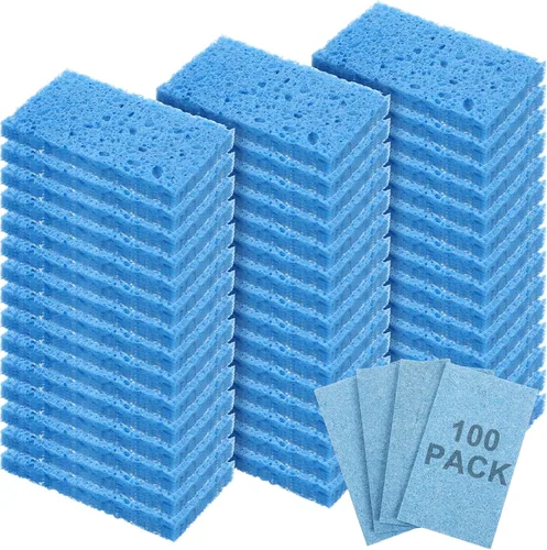 Miniatura 14 de Zhengmy 48 esponjas a granel, esponjas comprimidas de cocina, esponja natural para platos, limpieza de pulpa de madera comprimida sin rayar para Azul