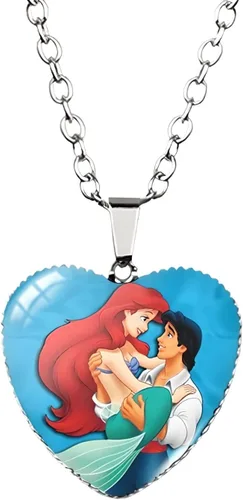 Miniatura 3 de 925 Sterling Silver Mermaid Necklace For Girls 4-6, The Little Mermaid Heart Necklace Glass Printed Photo Pendant, Handmade Jewelry For Boys And