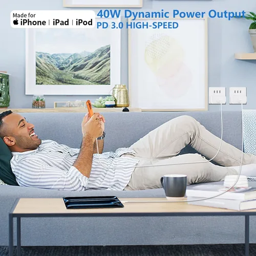 Miniatura 9 de Cargador para iPhone 17 Pro Max de carga rápida, adaptador de corriente dinámica de 40 W con cable USB-C de 60 W tejido máximo de 6 pies