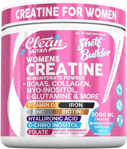 Creatina para Mujeres | Monohidrato de Creatina + BCAA Polvo Mio-Inositol Colágeno Biotina Ácido Hialurónico Folato L Glutamina Vitamina D3 Hierro