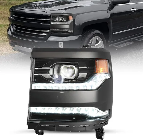 Miniatura 13 de JSBOYAT HID/Xenon para Chevy Silverado 1500 2016-2019 Conjunto de Faros Delanteros de Repuesto Proyector LED DRL Estilo OE de Fábrica Par Juego