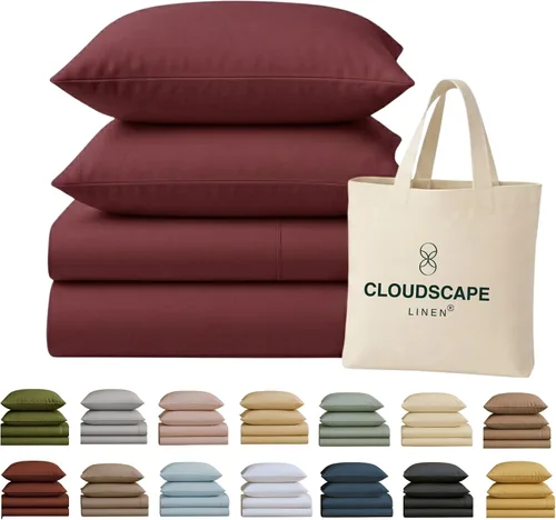 Miniatura 13 de Cloud Scape Linen - Juego de sábanas de 100% algodón egipcio, tamaño individual, juego de ropa de cama de lujo de 3 piezas, 400 hilos, calidad