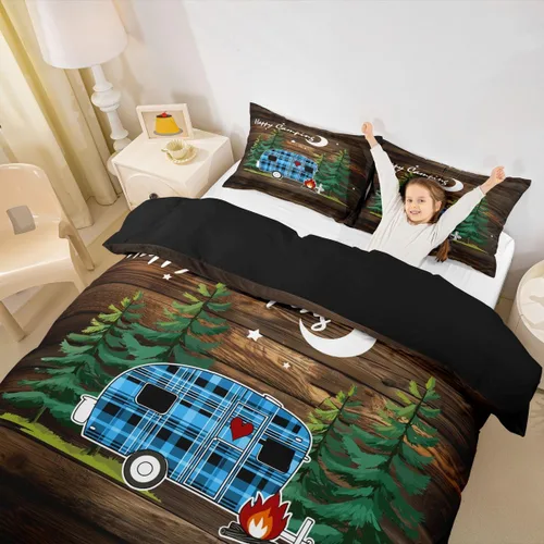 Miniatura 8 de Erosebridal Juego de funda de edredón de animales del bosque, tamaño individual, oso marrón, para niños y niñas, para dormitorio, funda de edredón