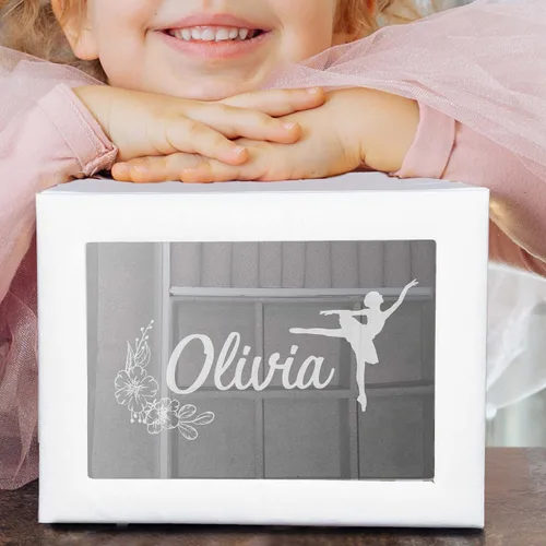 Miniatura 2 de My Personal Memories Joyero personalizado para niñas grabado personalizado con nombre y bailarina sirena unicornio y más blanco