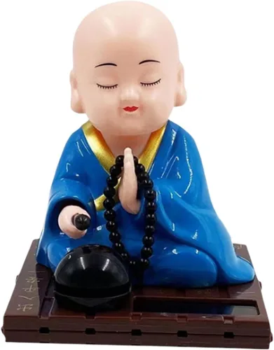Gralara Figura de pequeño monje, juguetes solares bailando muñecas con cabeza agitada, adorno de coche de estatua de monjes de Buda, juguete de