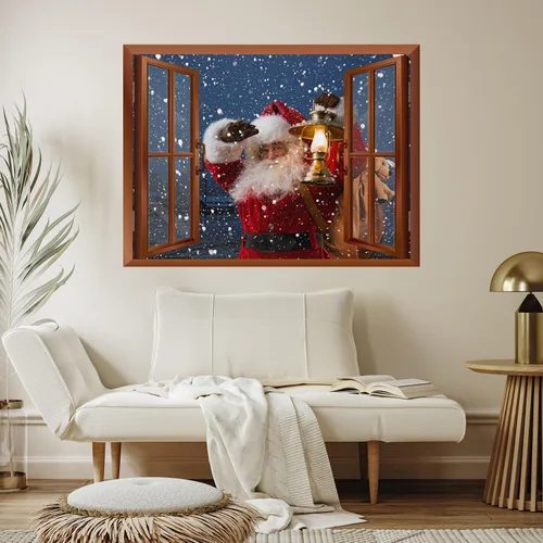 Miniatura 4 de wall26 Adhesivo de Pared Papá Noel Llevando Regalos Ventana Abierta Mural, No Se Despega y No Se Pega, Papel Tapiz No Tejido Decorativo