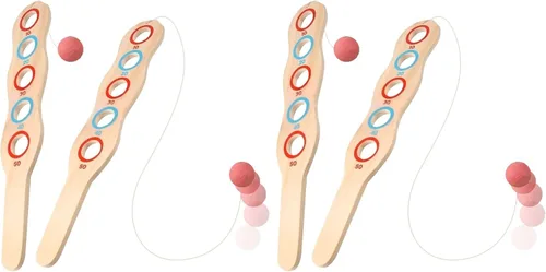 Miniatura 8 de ArtCreativity Juego de 2 paletas de madera con bola roja en cuerda, juguetes al aire libre para niños y niñas, juegos de playa y patio trasero