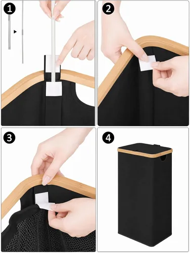 Miniatura 3 de iEGrow Cesto para la ropa sucia con tapa, cesta grande para la ropa sucia de 110 litros con asa y tapa, organizador de ropa plegable con bolsa Negro
