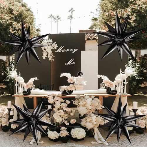 Miniatura 7 de FUNTOOB Globos de estrella negra, globo metálico de papel de aluminio, globos de cono negro, globo con forma de estrella en explosión