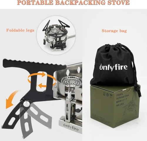 Miniatura 3 de Estufa de gas portátil para acampar de 6800 W, pequeña estufa de mochilero con adaptador de gas propano, mini estufa de campamento plegable