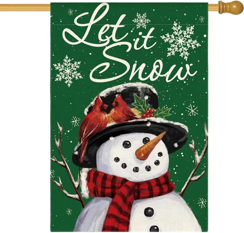 Miniatura 11 de AVOIN colorlife Deje que nieve muñeco de nieve copo de nieve bandera de Navidad de jardín 12x18 pulgadas de doble cara, bandera decorativa de granja