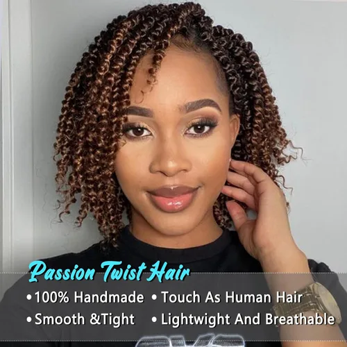Miniatura 2 de Cabello Passion Twist – 8 pulgadas Passion Twist Crochet Hair para mujer, 8 paquetes de cabello rizado pretrenzado Passion Twists extensiones de T30.