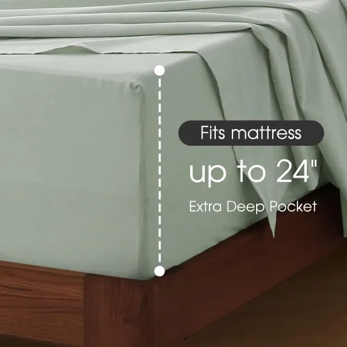 Miniatura 3 de HYPREST Sábanas de bolsillo profundo tamaño King en menta - Juego de sábanas 100% algodón, se adapta a colchones de 18" a 24" de profundidad, lujo