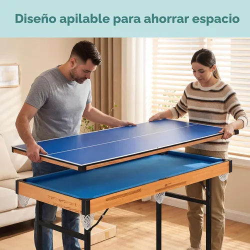 Miniatura 4 de SereneLife Mesa de juegos múltiples 4 en 1, juegos de arcade deportivos portátiles plegables de 4'x2' con accesorios, ping pong, air hockey, pool
