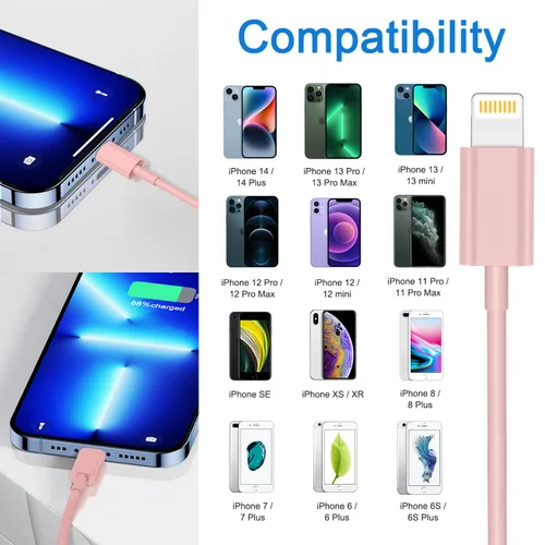 Miniatura 6 de Paquete de 4 cables de carga para iPhone de 6 pies de largo, USB a Lightning, USB 2.4A, cable de carga rápida para iPhone 14/13/12/11 Pro/11/XS