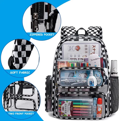 Miniatura 47 de CAMTOP Mochila transparente resistente y transparente para estudiantes, escuela, trabajo, festival, viajes, deportes, Beige, Mediana, Camtop Mochila