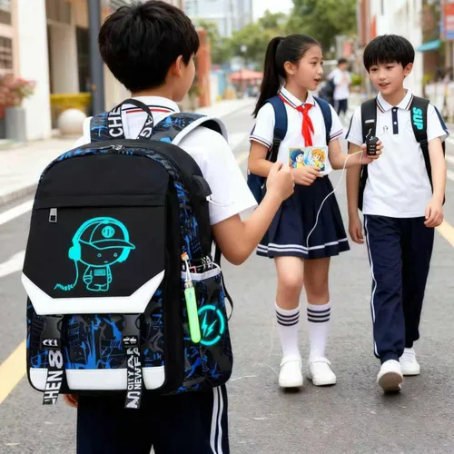 Miniatura 4 de Mochila escolar para niños, mochila estampada para adolescentes, mochila escolar grande de anime, mochila reflectante al aire libre. Mochila