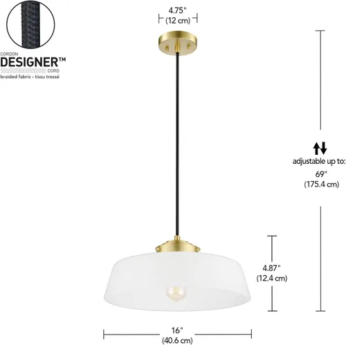 Miniatura 7 de GLOBE Electric x Novogratz 61093 - Lámpara colgante de 1 luz, oro mate, pantalla de flecos de tela blanca, lámpara colgante para sala de estar