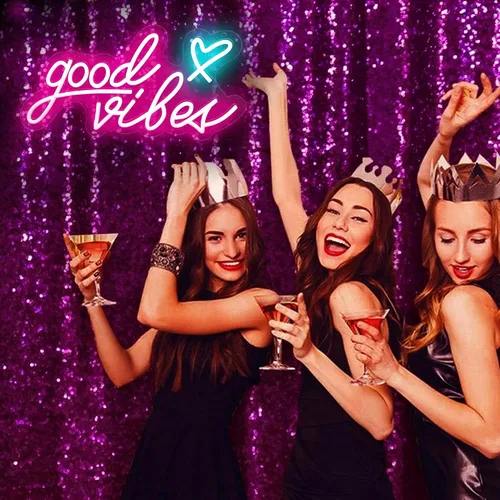 Miniatura 9 de Good Vibes - Letrero de neón rosa con corazón, luces LED rosas de 15.7 x 8 pulgadas, funciona con USB, letrero LED Good Vibes para dormitorio
