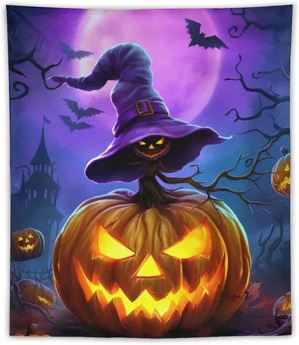 Miniatura 11 de josnmre Tapiz morado con diseño de murciélago y fantasía, fantasma, para colgar en la pared, divertido tapiz de pared de calabaza para dormitorio