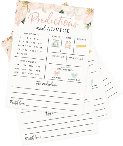 Miniatura 3 de Printed Party Predicciones y tarjetas de consejos para bebés, juegos de baby shower para niñas, suministros y decoración para fiestas de bebé