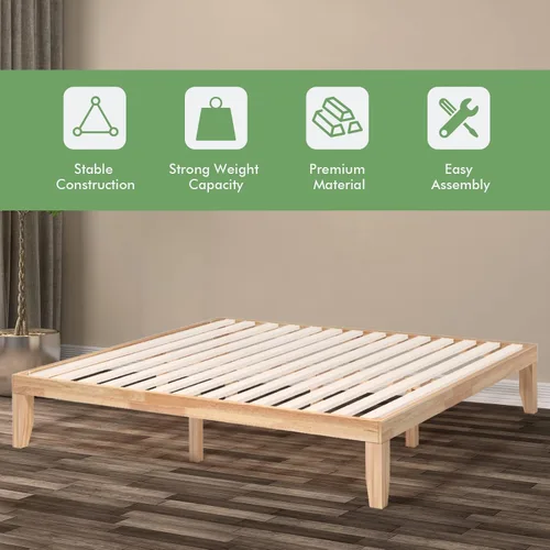 Miniatura 9 de COSTWAY Base de cama de plataforma de tamaño individual, base de colchón de madera de goma maciza de 14 pulgadas con soporte de listones