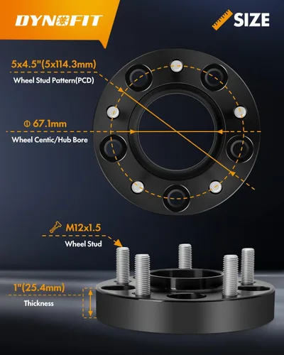 Miniatura 3 de dynofit Espaciadores de rueda de 5 x 114.3 pulgadas de 1 pulgada para Hyundai Genesis Mazda Kia, 2.642 in Hub Centric, M12x1.5, Compatibilidad