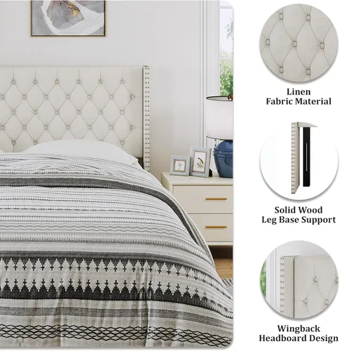 Miniatura 6 de Furpopup Cabecero tamaño Queen solamente, cabecero de pared con respaldo de ala, tamaño Queen para cama ajustable con acolchado de espuma de alta