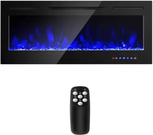 COSTWAY Chimenea eléctrica de 50 pulgadas, 750 W/1500 W empotrada en pared y montaje con control remoto, 9 colores de llama, 5 ajustes de brillo,