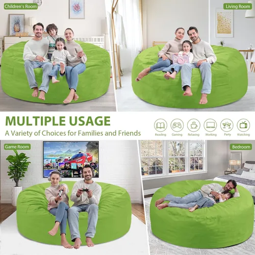 Miniatura 23 de Puf de 5 pies, puf grande con relleno de espuma viscoelástica, sofá puff esponjoso con funda de terciopelo holandés, puf redondo para sala de estar
