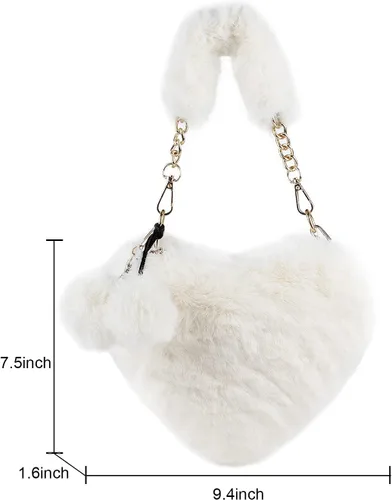 Miniatura 6 de SUKUTU Faux Fur Purse Women's Heart Shaped Evening Handbags Small Cute Phone Crossbody Bag Clutches for Girls