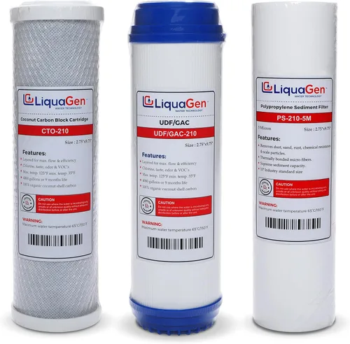LiquaGen - Juego de prefiltro de repuesto para sistemas de filtro de agua de ósmosis inversa- 10" | 1 sedimento PP, 1 bloque de carbono (CTO) y 1
