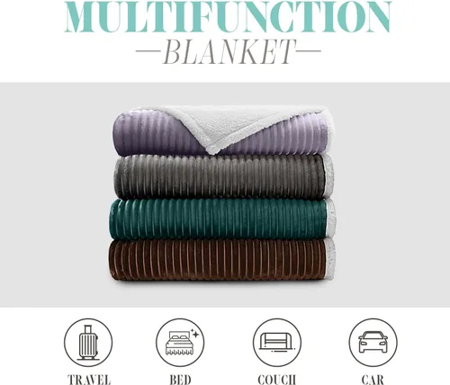 Miniatura 4 de Elegant Comfort Manta reversible de pana sherpa, peso medio y súper afelpada, manta de franela suave, mullida y afelpada, microgamuza, patrón de Gris