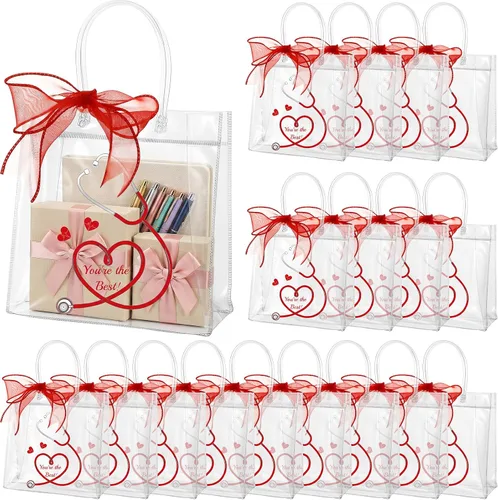 Thenshop Paquete de 12 bolsas de regalo para la semana de la enfermera a granel de 7.8 x 7.8 x 3 pulgadas, de cloruro de polivinilo de