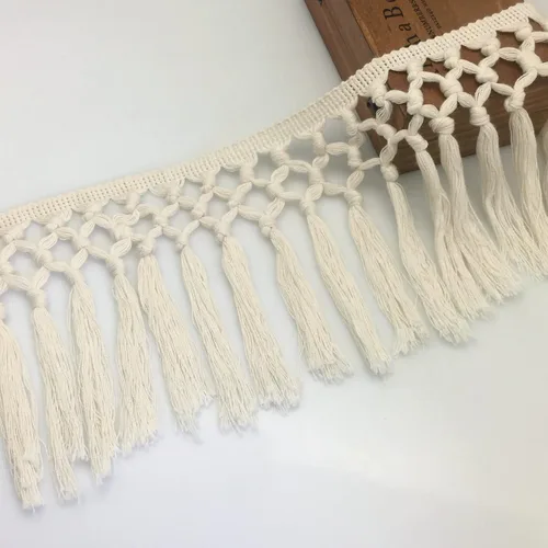 Miniatura 4 de FQTANJU Borla de algodón de 3 yardas de 5.5 in de ancho, borla de algodón, cinta bohemia de macramé para accesorios de costura, manualidades y Beige