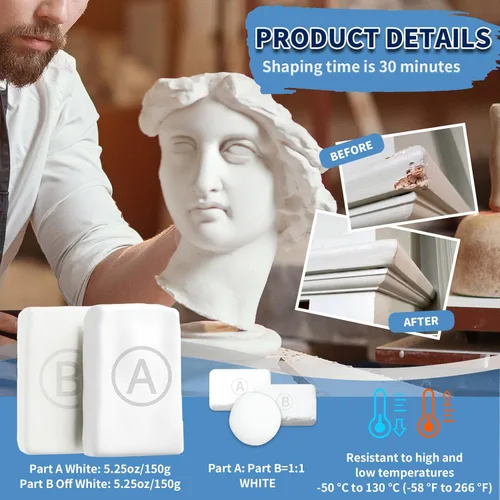 Miniatura 7 de Masilla epoxi, Endhokn palo de masilla blanca de 10.5oz para arreglar fugas, grietas y rellenar agujeros, esculpir, modelar, arcilla de esculpido