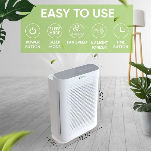 Miniatura 5 de Purificador de aire para alergias en el hogar y mascotas Filtro H13 True HEPA 4 en 1/ionizador/carbono + luz UV Purificadores de aire portátiles