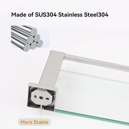 Miniatura 10 de LANC Estante de baño cromado, estantes de vidrio templado flotante de 20 pulgadas, estante rectangular de acero inoxidable montado en la pared