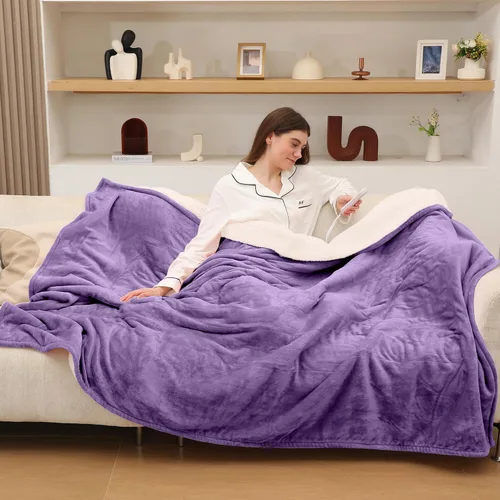 Miniatura 11 de Manta Eléctrica Tipo Throw, Manta de Calentamiento Rápido con Protección contra Sobrecalentamiento, Manta Térmica de Sherpa con 5 Niveles de Aqua