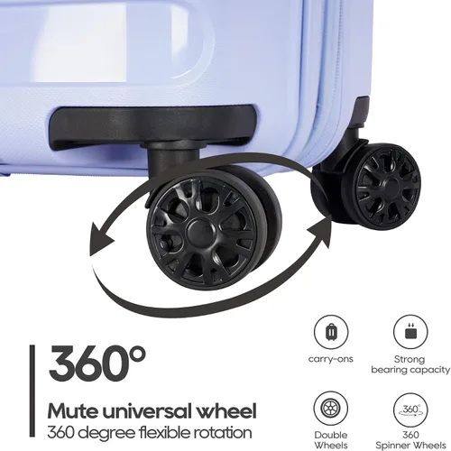 Miniatura 5 de Material de polipropileno antiarañazos de gran capacidad expandible Equipaje de 8 ruedas Spinner Equipaje, Azul pastel, 3-pc Set (202428)