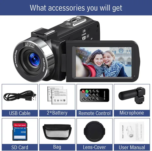 Miniatura 7 de Ultra 4K 80MP Camcorder Video Camera Vlogging Camera for YouTube IR Night Vision Camera 18X Digital Zoom 3.0 IPS Screen Video Recorder with 32GB SD